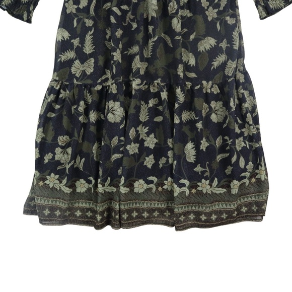 eShakti Dress Wayward Fancies Chiffon Midi Longsleeve Floral Print Batik Green - Picture 11 of 16